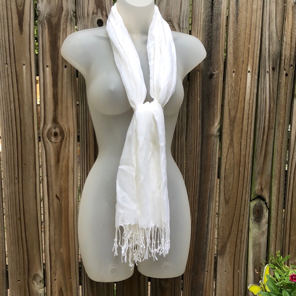 Fringed White Scarf/Wrap